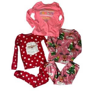 NWOT/EUC Carters Santa appliqué & pink reindeer pajama sets 3t
